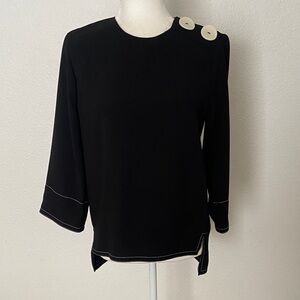 Zara Black Blouse with White Button Accents